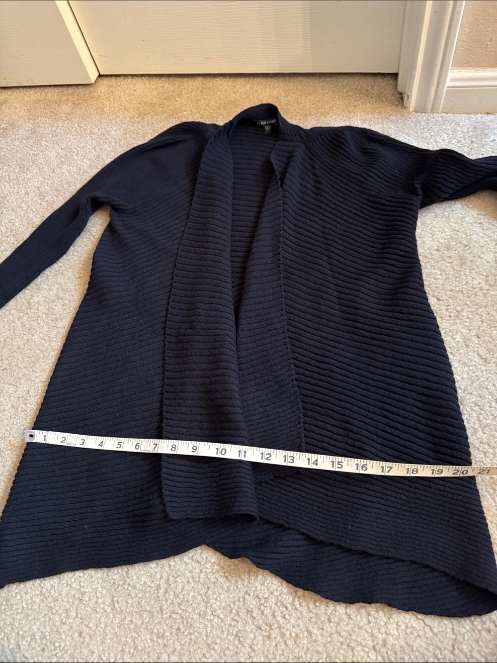 EILEEN FISHER - Black Ribbed Open-Front Cardigan - Size Large - Picture 11 of 12
